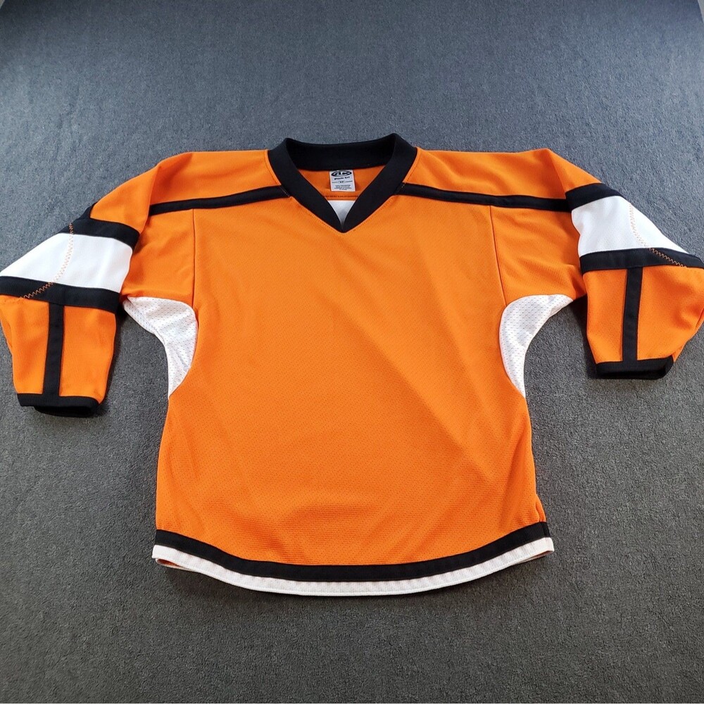 Hockey Jersey Youth Small Athletic Knit brand. Orange/Black White